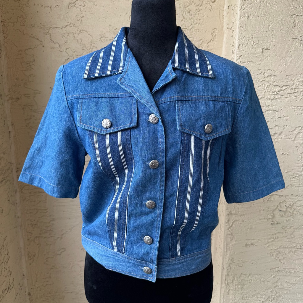 Whisper Denim Jacket Sz S Short Sleeve Button Front Casual Vtg